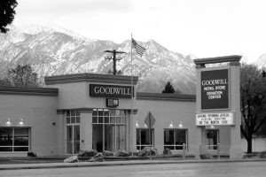 Millcreek Goodwill exterior with mountains in background